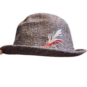 Harris Tweed Vintage Fedora Wool Hand Woven Granda Hat Size 7 1/4 - 7 3/8